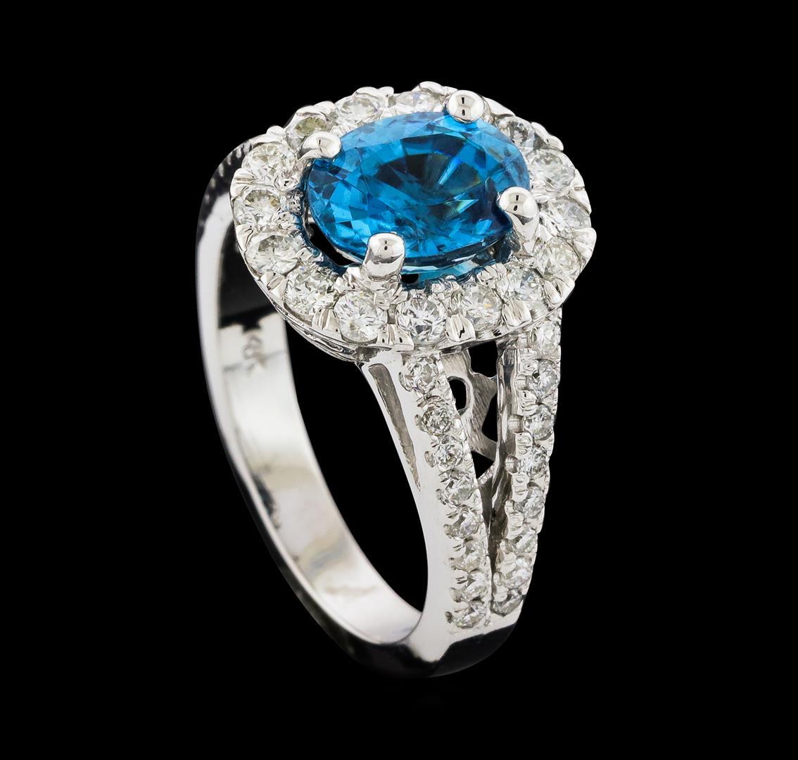 2.81 ctw Blue Zircon and Diamond Ring - 14KT White Gold