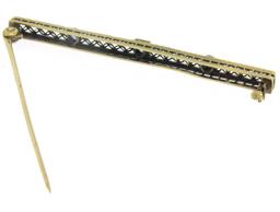 Antique Two Tone 14kt Gold Diamond & Synthetic Sapphire Open Filigree Bar Pin