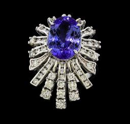 5.73 ctw Tanzanite and Diamond Ring - 14KT White Gold