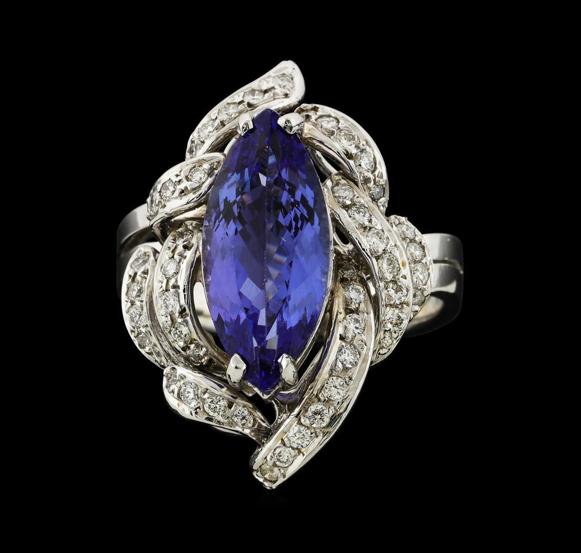 3.81 ctw Tanzanite and Diamond Ring - 14KT White Gold