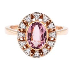 2.20 ctw Oval Mixed Pink Spinel And Round Brilliant Cut Diamond Ring - 18KT Rose