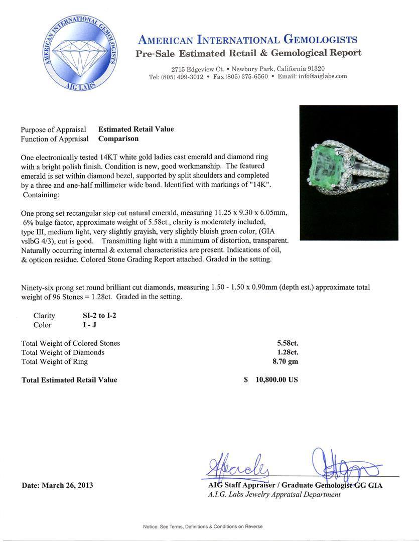 14KT White Gold 5.58 ctw Emerald and Diamond Ring