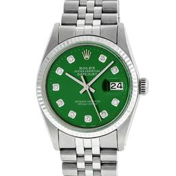 Rolex Mens Stainless Steel Green Diamond 36MM Datejust Wristwatch