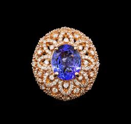 14KT Rose Gold 4.34 ctw Tanzanite and Diamond Ring