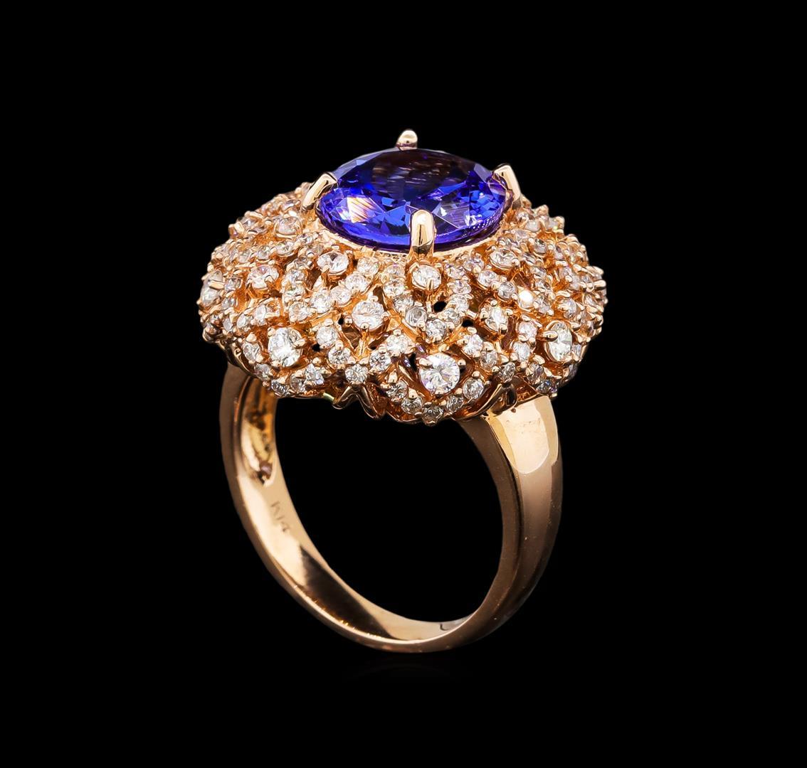 14KT Rose Gold 4.34 ctw Tanzanite and Diamond Ring