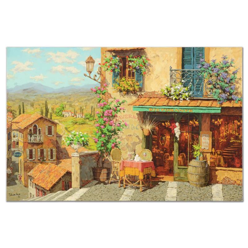 Viktor Shvaiko, "San Trovaro Taverna" Hand Embellished Limited Edition on Canvas