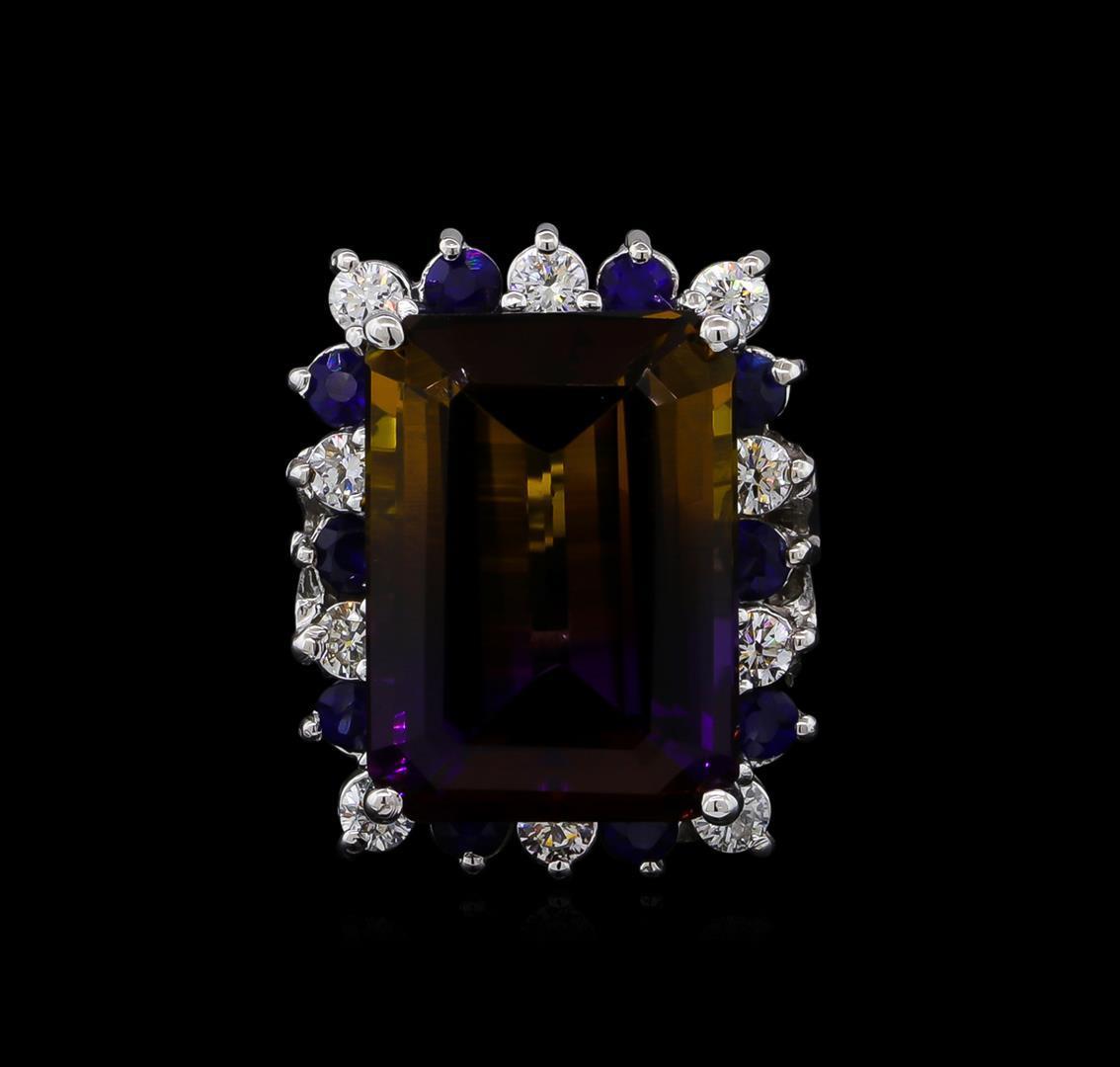 15.97 ctw Ametrine, Sapphire and Diamond Ring - 14KT White Gold