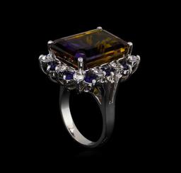 15.97 ctw Ametrine, Sapphire and Diamond Ring - 14KT White Gold