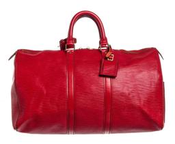 Louis Vuitton Red Epi Leather Keepall 45 cm Duffle Bag