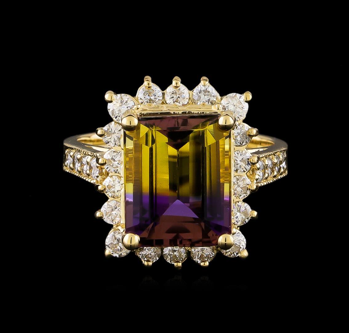 0.98 ctw Ametrine and Diamond Ring - 14KT Yellow Gold