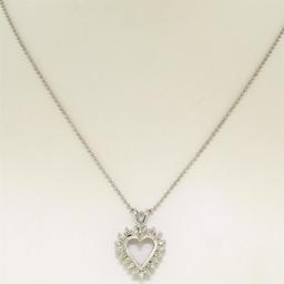 14k White Gold 0.40 ctw Round Brilliant Diamond Open Heart Pendant 16" Bead Chai