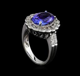 4.04 ctw Tanzanite and Diamond Ring - 14KT White Gold