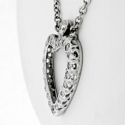 Antique 14k White Gold 1.00 ctw Single Cut Diamond Open Heart Pendant Necklace