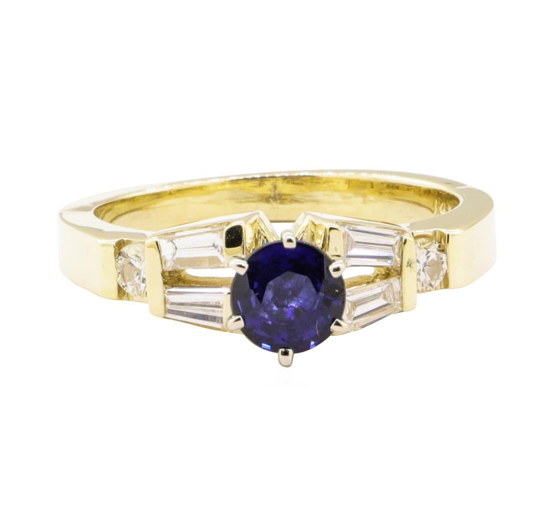 1.40 ctw Blue Sapphire And Diamond Ring - 14KT Yellow Gold