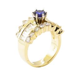 2.88 ctw Blue Sapphire And Diamond Ring - 14KT Yellow Gold