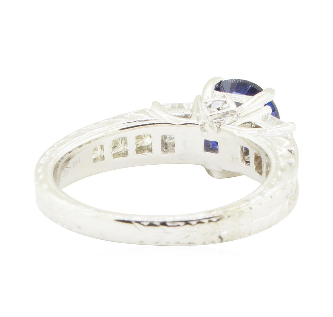 2.38 ctw Round Brilliant Blue Sapphire And Diamond Ring - 18KT White Gold