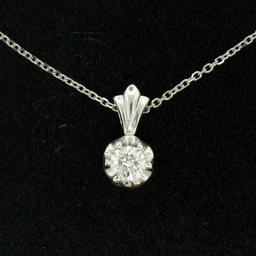 NEW 14k White Gold .45 ctw F VS2 Round Diamond Illusion Solitaire Pendant & Chai