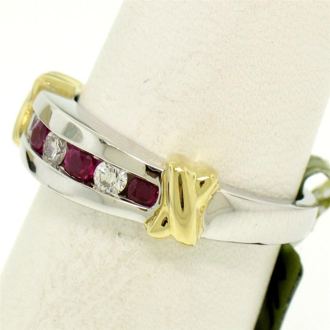 14K White & Yellow Gold 0.47 ctw Top Quality Diamond & Ruby Channel Set Band Rin
