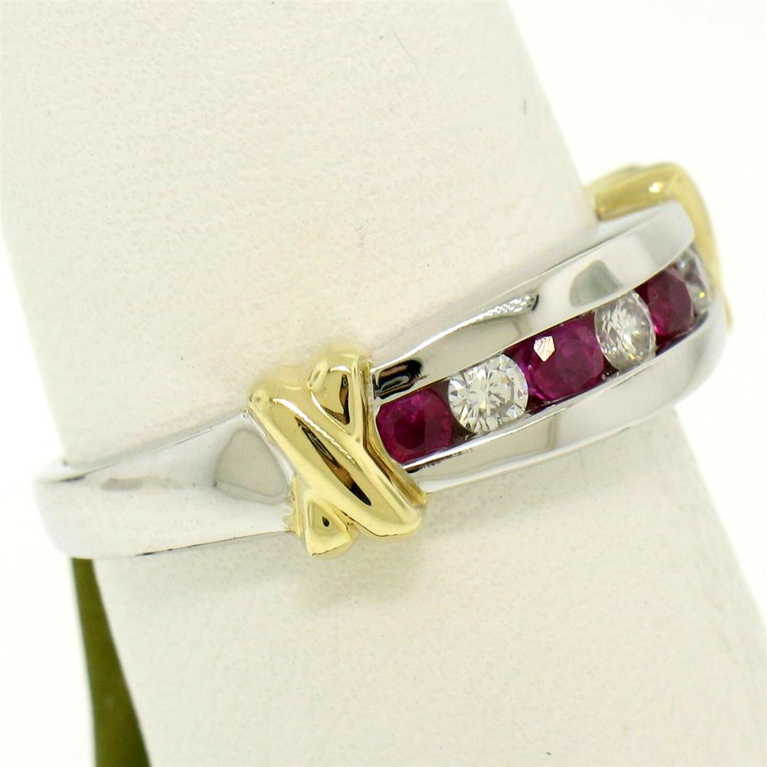 14K White & Yellow Gold 0.47 ctw Top Quality Diamond & Ruby Channel Set Band Rin