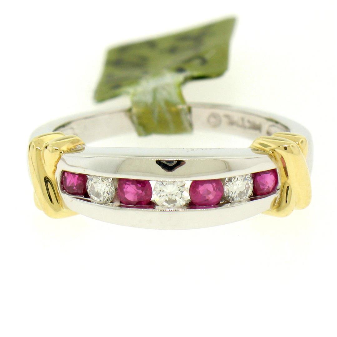 14K White & Yellow Gold 0.47 ctw Top Quality Diamond & Ruby Channel Set Band Rin