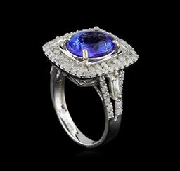 3.86 ctw Tanzanite and Diamond Ring - 14KT White Gold