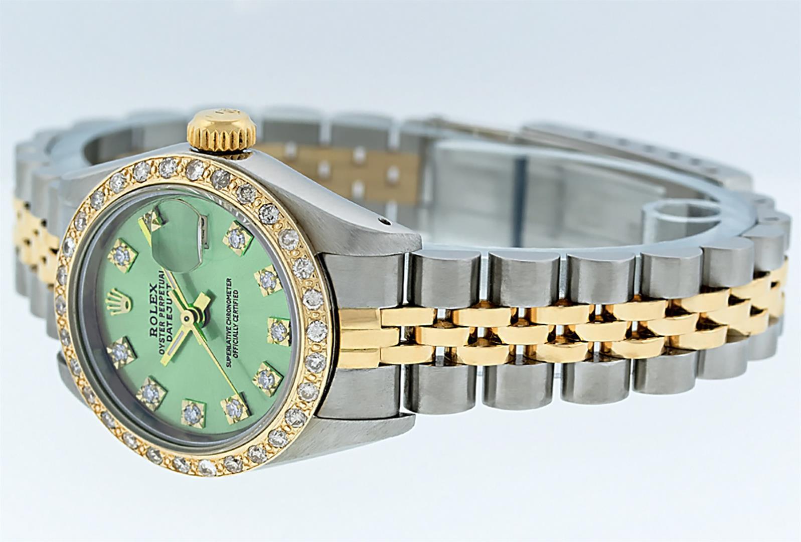 Rolex Ladies 2 Tone Green VS Diamond Oyster Perpetual Datejust Wristwatch