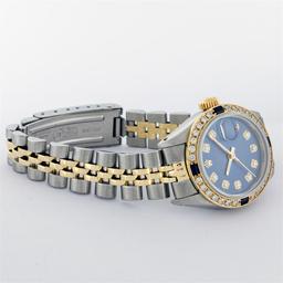 Rolex Ladies 2 Tone YG/SS Blue Diamond & Sapphire Oyster Perpetual Datejust Wris