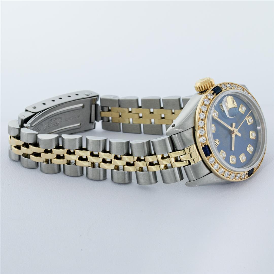 Rolex Ladies 2 Tone YG/SS Blue Diamond & Sapphire Oyster Perpetual Datejust Wris