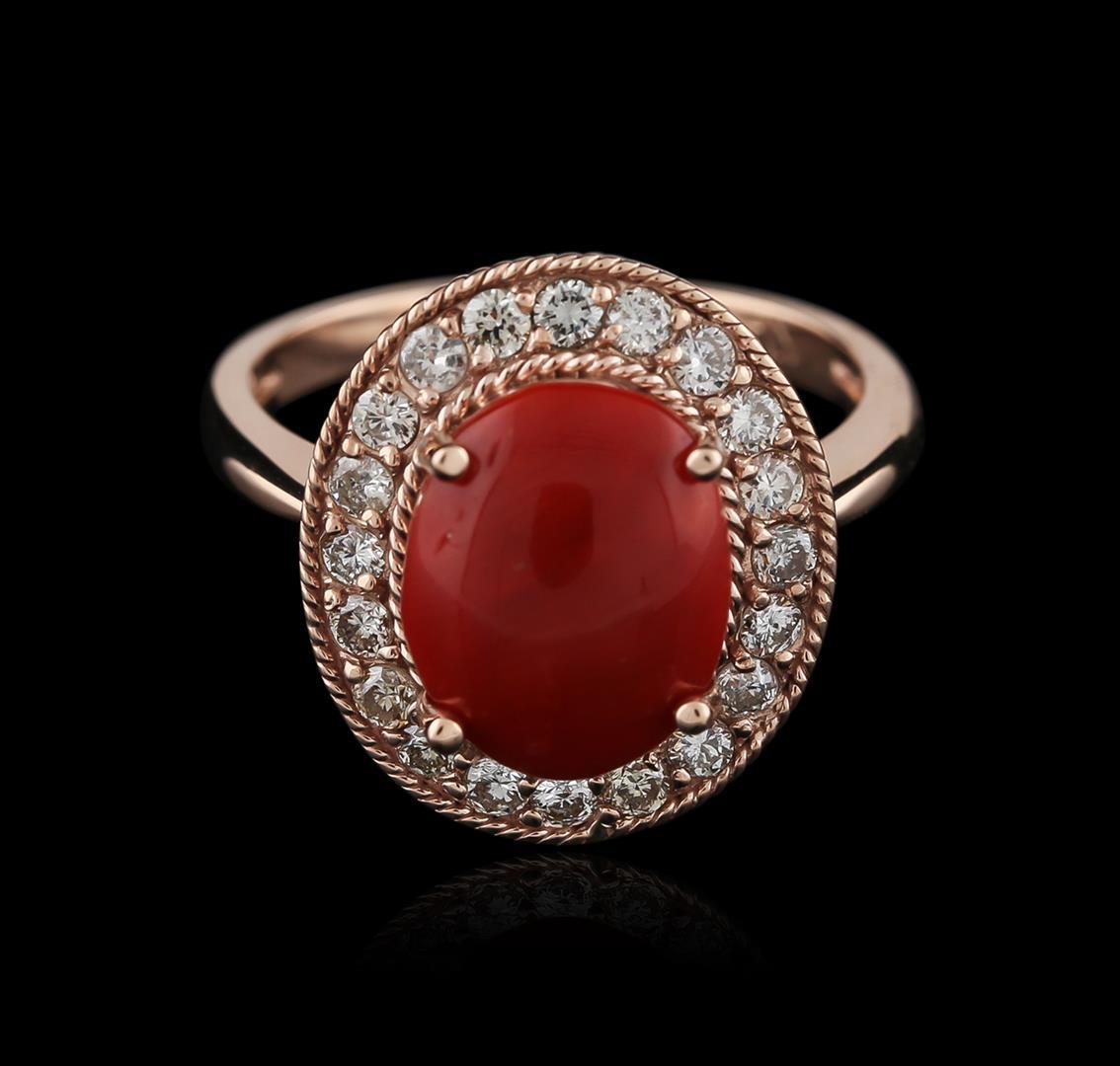 14KT Rose Gold 2.80 ctw Coral and Diamond Ring