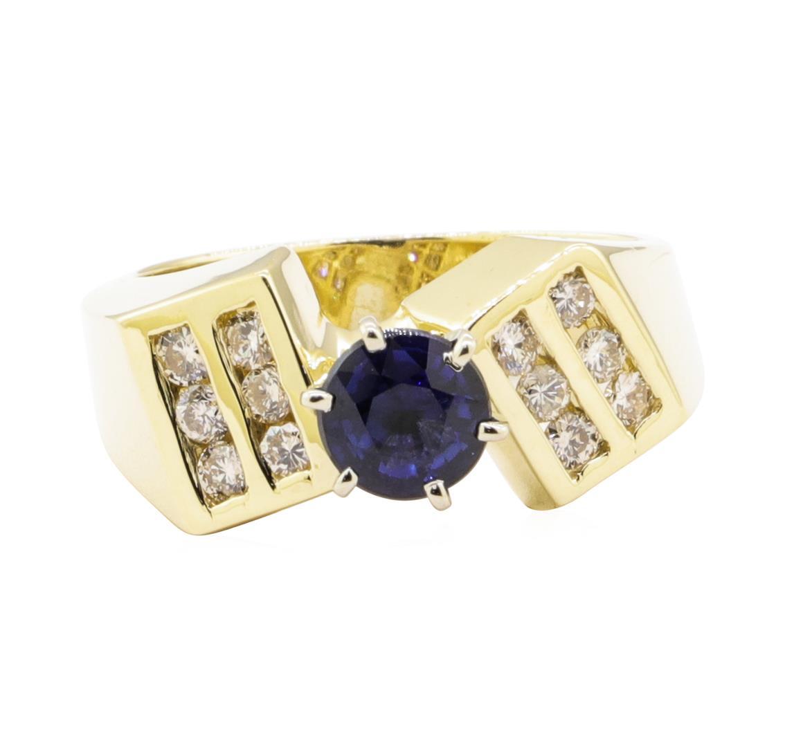 1.69 ctw Blue Sapphire And Diamond Ring - 14KT Yellow Gold