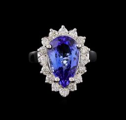 5.02 ctw Tanzanite and Diamond Ring - 14KT White Gold