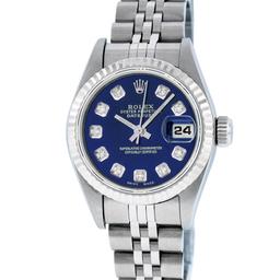 Rolex Ladies Stainless Steel Blue Diamond Quickset Oyster Perpetual Datejust 26m