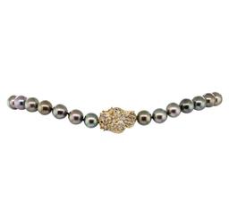 0.50 ctw Diamond and Tahitian Pearl Necklace - 14KT Yellow Gold