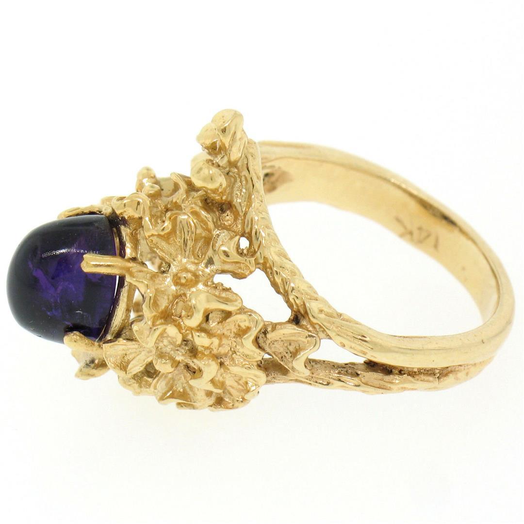 Estate 14kt Yellow Gold 1.98 ctw Amethyst Coral Reef Nugget Cocktail Ring