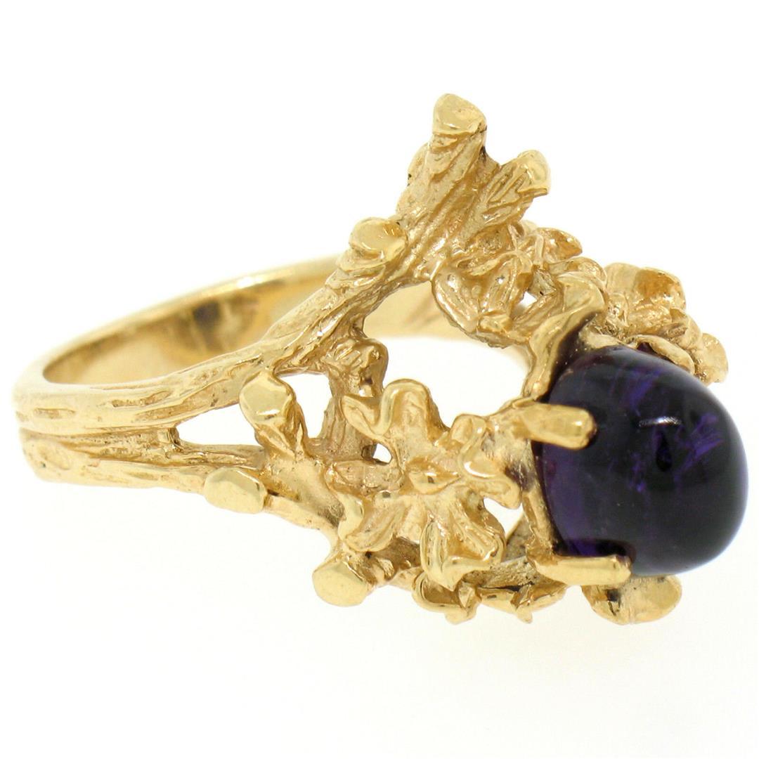 Estate 14kt Yellow Gold 1.98 ctw Amethyst Coral Reef Nugget Cocktail Ring