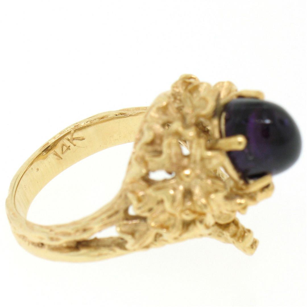 Estate 14kt Yellow Gold 1.98 ctw Amethyst Coral Reef Nugget Cocktail Ring