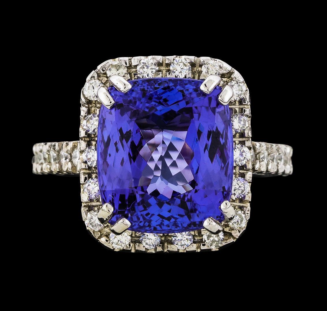 GIA Cert 9.36 ctw Tanzanite and Diamond Ring - 14KT White Gold