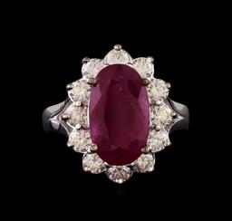 GIA Cert 4.09 ctw Ruby and Diamond Ring - 14KT White Gold