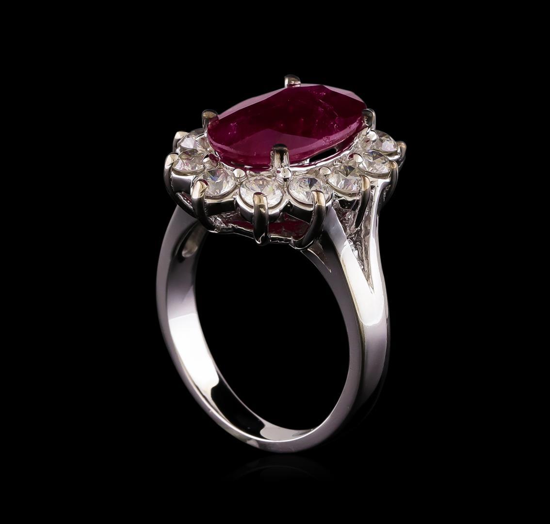 GIA Cert 4.09 ctw Ruby and Diamond Ring - 14KT White Gold