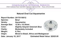 6.75 ct.Natural Oval Cut Aquamarine