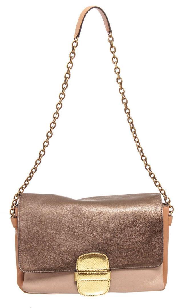 Marc Jacobs Taupe Color Block Leather Flap Shoulder Bag