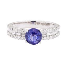 0.89 ctw Sapphire and Diamond Ring - 18KT White Gold