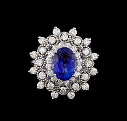 3.88 ctw Tanzanite and Diamond Ring - 14KT White Gold