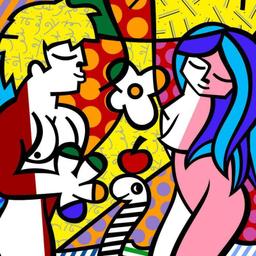Romero Britto "New Adam & Eve" Hand Signed Giclee on Canvas; Authenticated