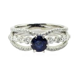 1.64 ctw Round Brilliant Blue Sapphire And Diamond Ring - 18KT White Gold