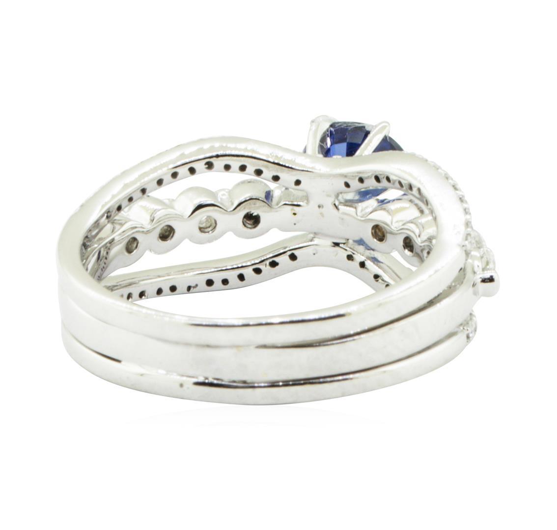 1.64 ctw Round Brilliant Blue Sapphire And Diamond Ring - 18KT White Gold