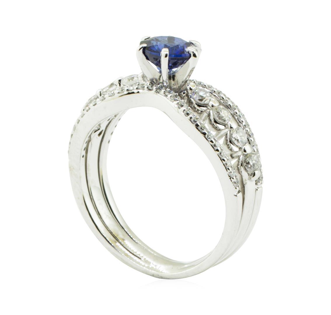 1.64 ctw Round Brilliant Blue Sapphire And Diamond Ring - 18KT White Gold