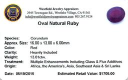 13.01 ctw Oval Ruby Parcel