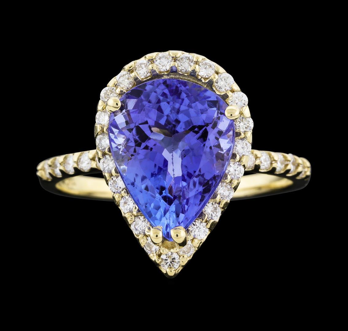 4.01 ctw Tanzanite and Diamond Ring - 14KT Yellow Gold