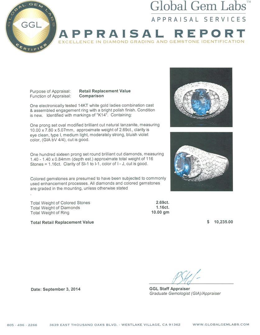 14KT White Gold 2.69 ctw Tanzanite and Diamond Ring